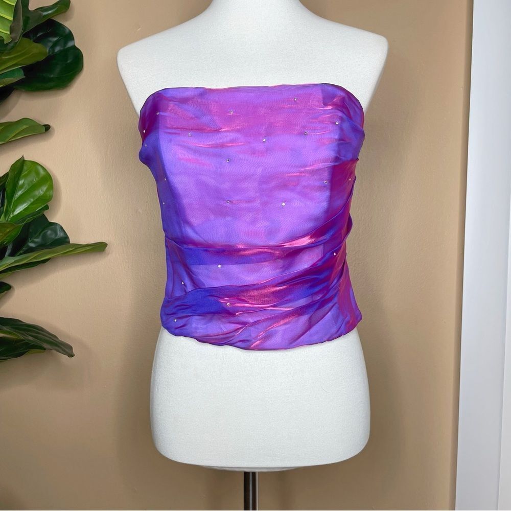 Vintage Coty Purple Mesh Rhinestone Strapless Bustier Top Size Medium